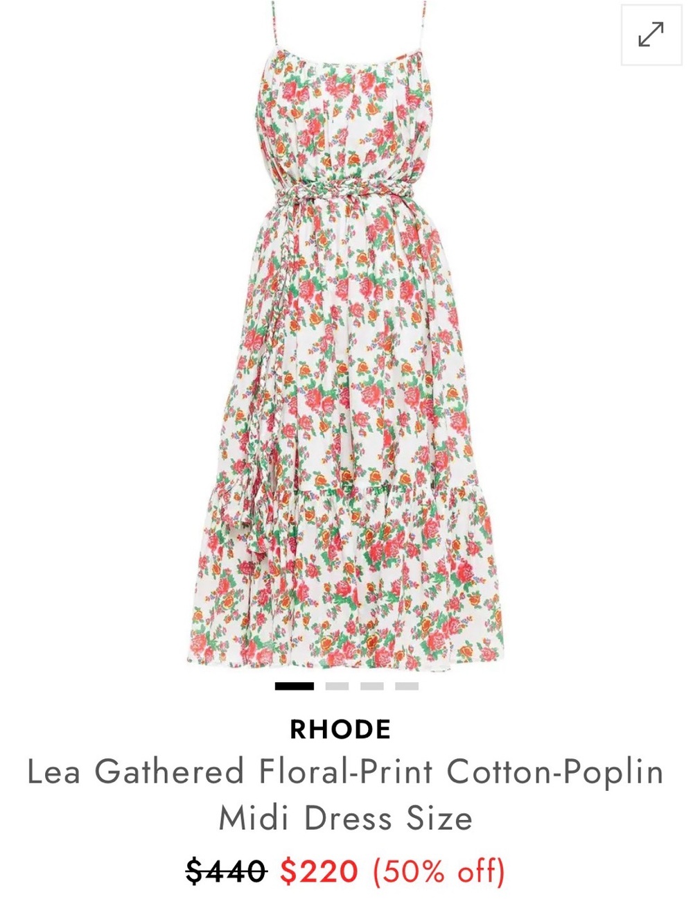 RHODE White Floral Spaghetti-Strap Sundress with Red & Green Print